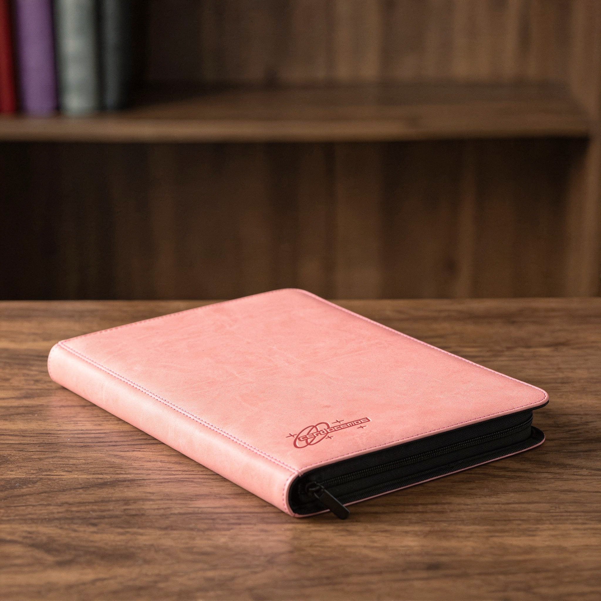 cardcosmos - Classeur premium en cuir XXL 16 pochettes zippé - Rose