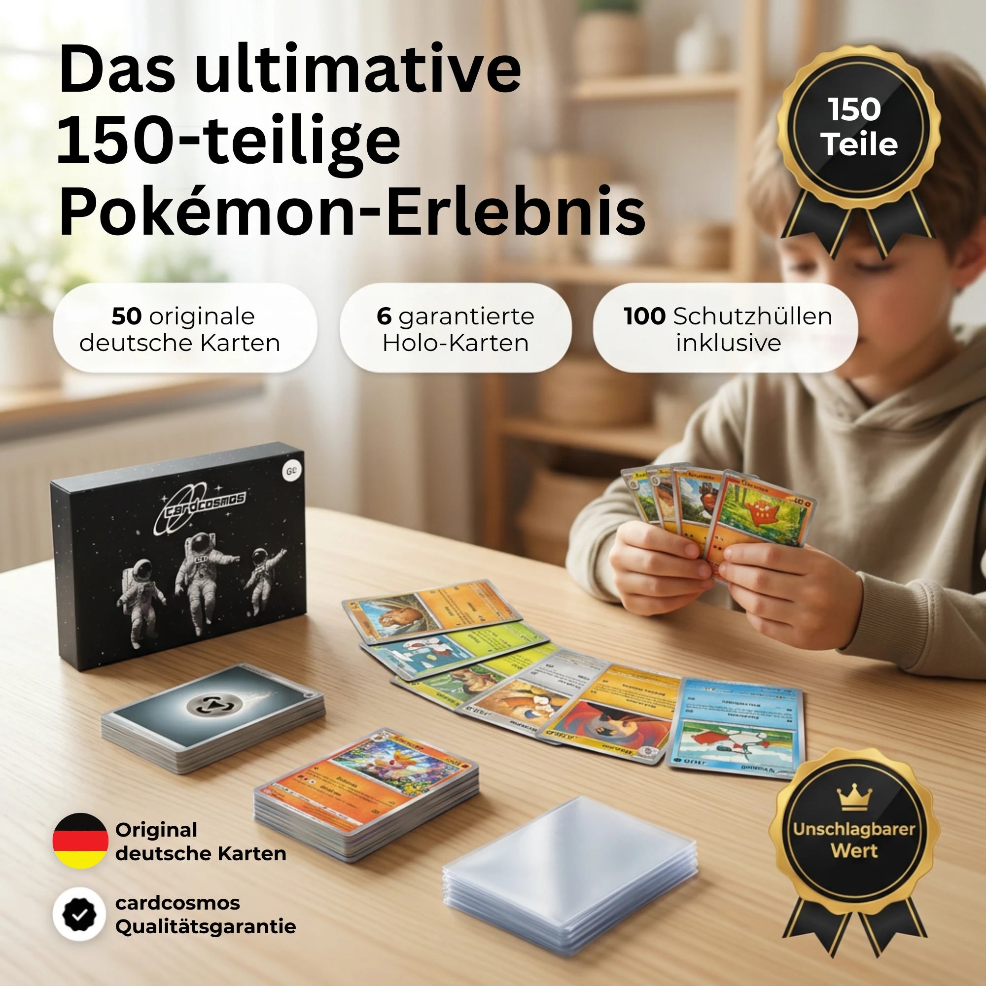 Pokémon Karten Set Deutsch – 50 Karten inkl. 6 Holo + 100 Kartenhüllen