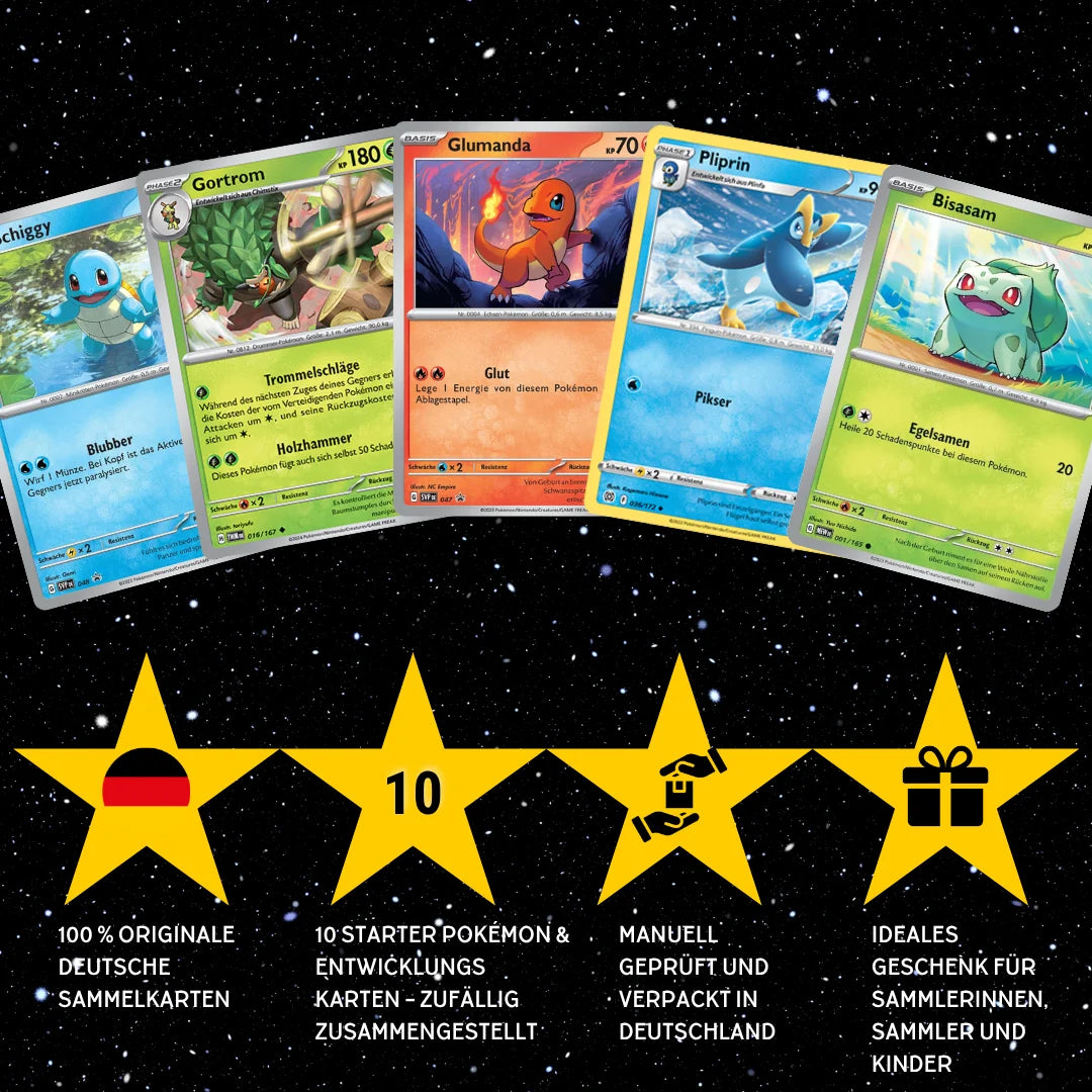 Pokémon Set de cartes Allemand – 10 cartes Pokémon de départ & Mega-Entwicklung – Assemblage aléatoire