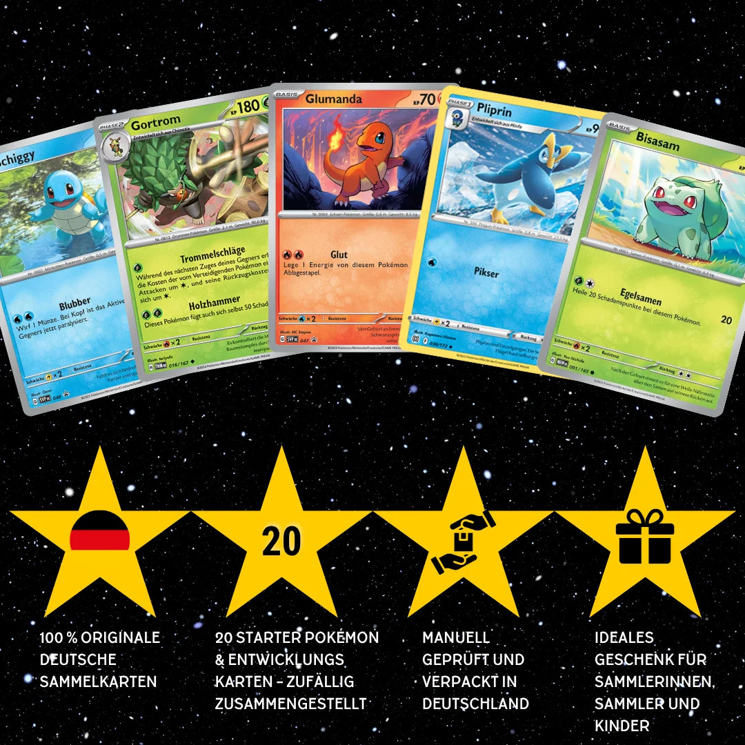 Pokémon Set de cartes Allemand – 20 cartes Pokémon de départ & Mega-Entwicklung – Assemblage aléatoire