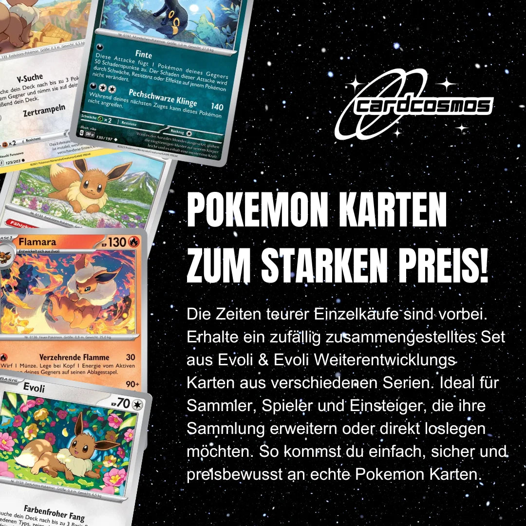 Pokémon Set de cartes Anglais – 5 cartes Evoli/Eevee & Mega-Entwicklung – Assemblage aléatoire