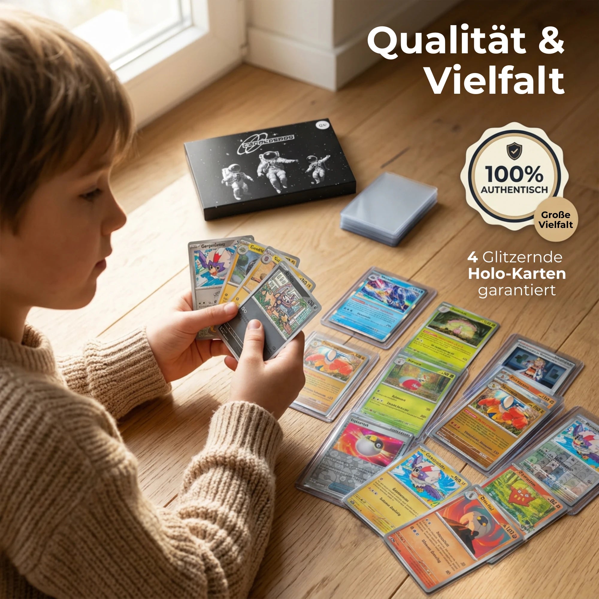 Set de cartes Pokémon Anglais – 30 cartes dont 4 Holo + 100 Protège cartes
