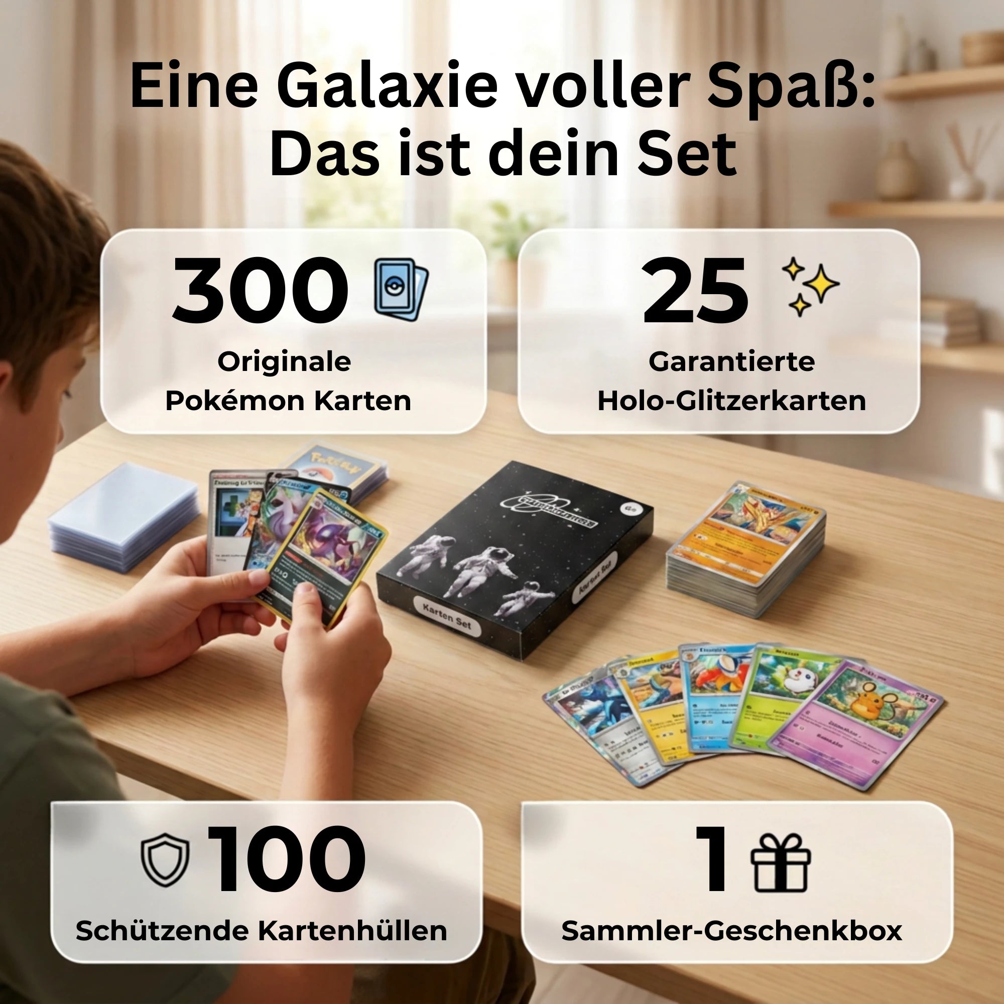 Set de cartes Pokémon Anglais – 200 cartes dont 25 Holo + 100 Protège cartes