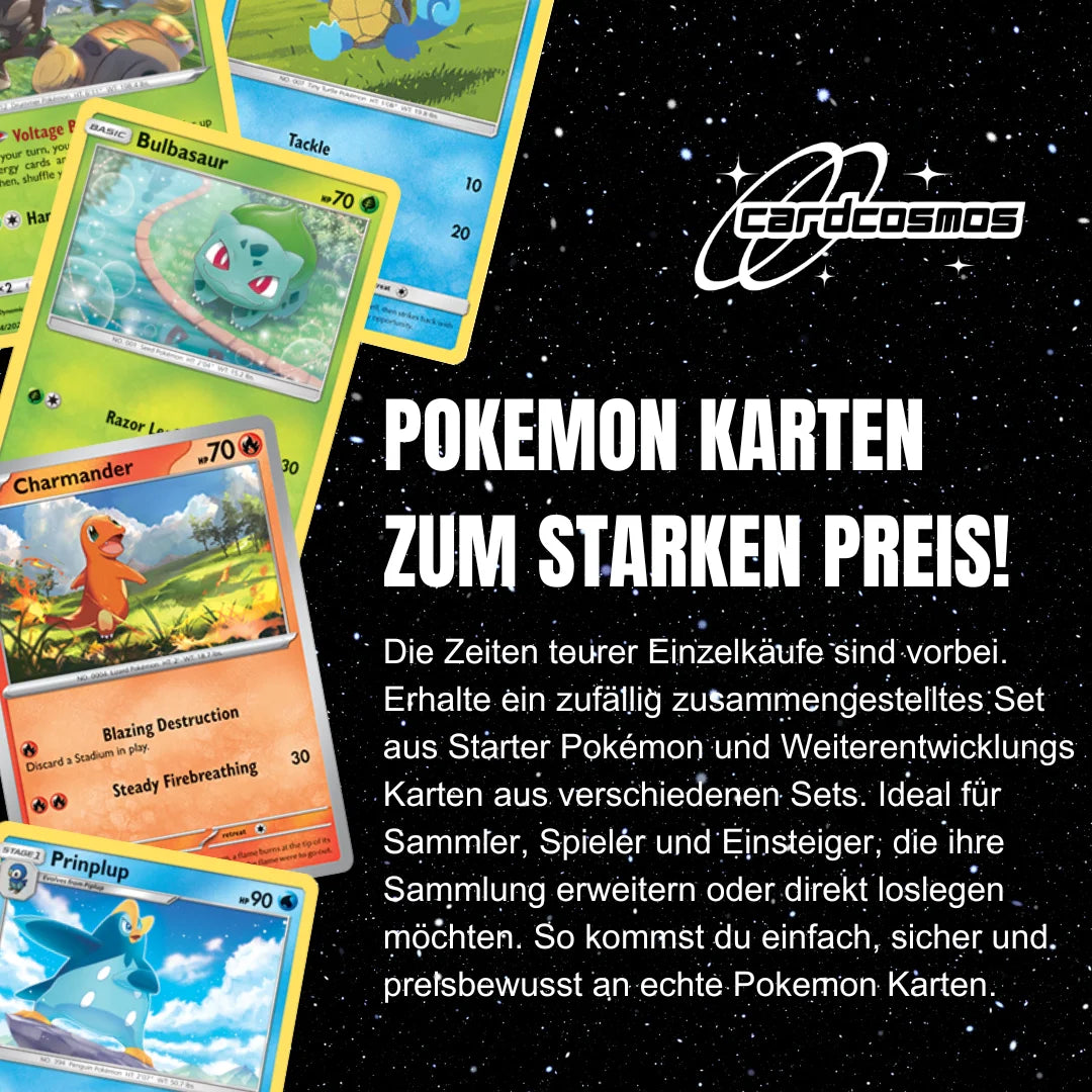 Pokémon Card Set English – 10 Starter Pokémon & Evolutions Cards – Randomly Assembled