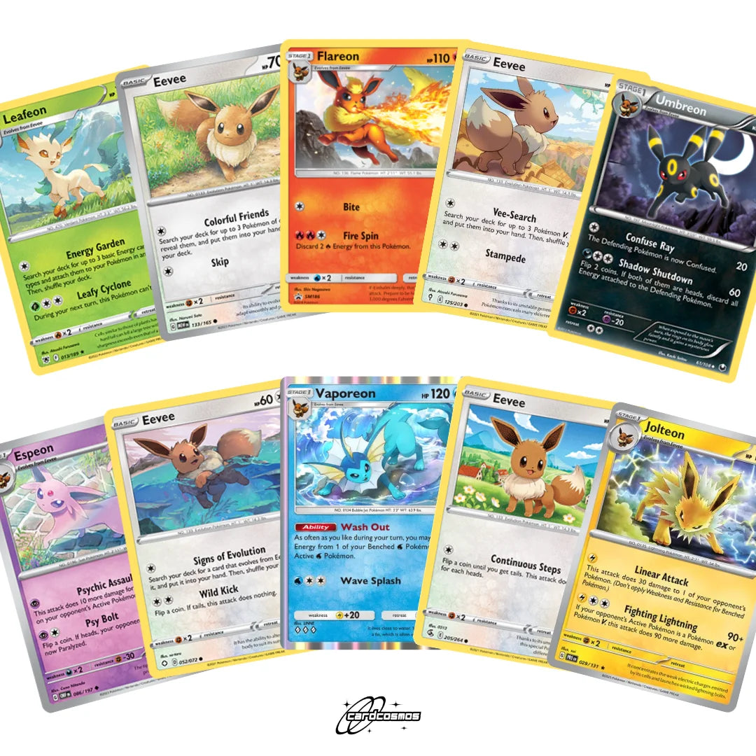 Pokémon Set de cartes Anglais – 10 cartes Evoli/Eevee & Mega-Entwicklung – Assemblage aléatoire