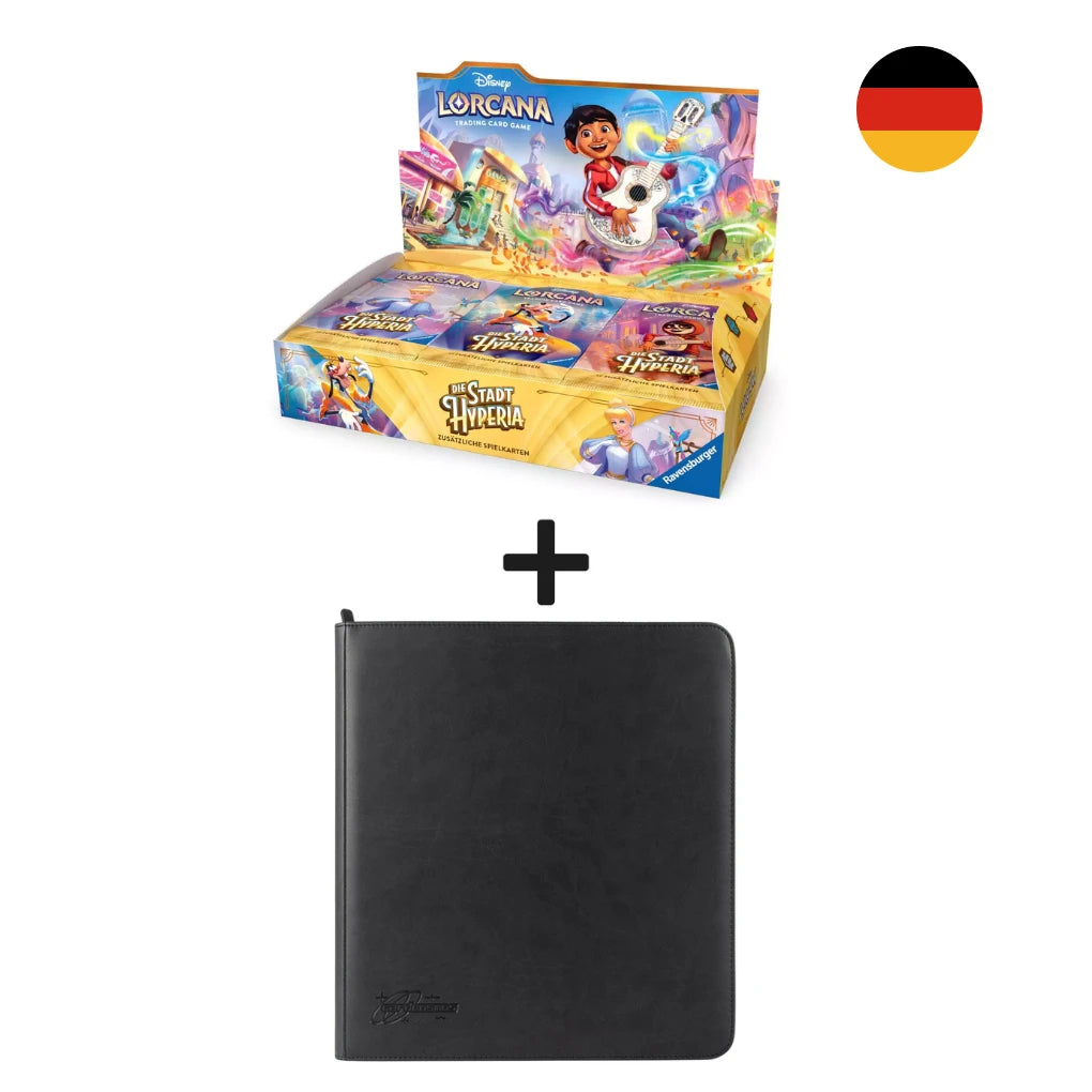 Disney Lorcana Die Stadt Hyperia Boîte de boosters DE + Classeur pocket 12 Noir Bundle