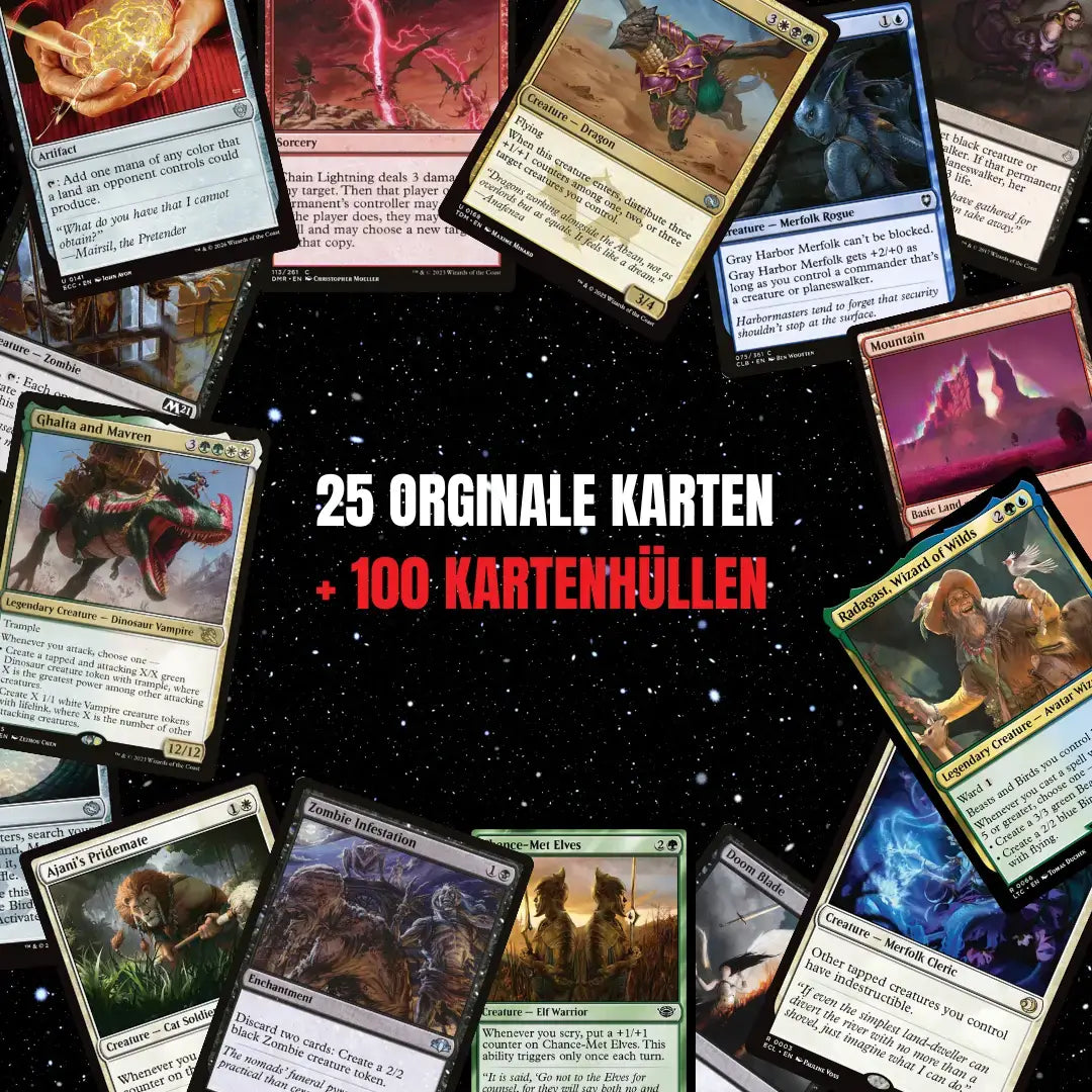 Magic: The Gathering Set de cartes Anglais – 25 cartes incl. 2 Rares + 100 Protège cartes