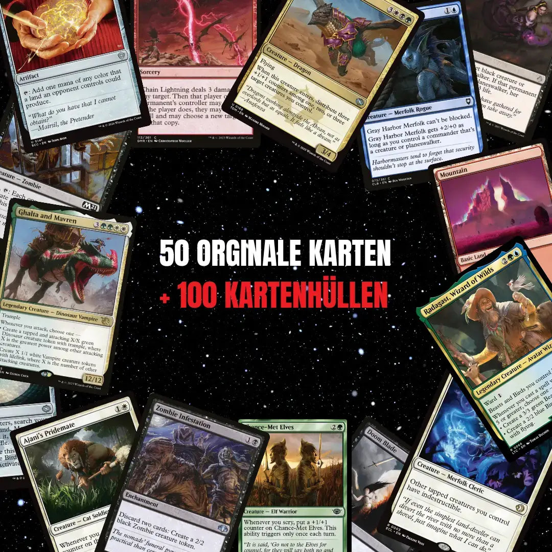 Magic: The Gathering Set de cartes Anglais – 50 cartes incl. 4 Rares & 1 Foil + 100 Protège cartes