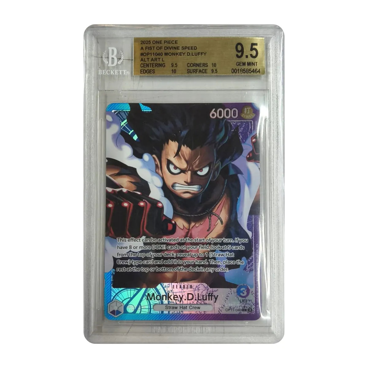 One Piece - Monkey D. Luffy OP11-040 (A Fist of Divine Speed) – Beckett 9.5 Gem Mint