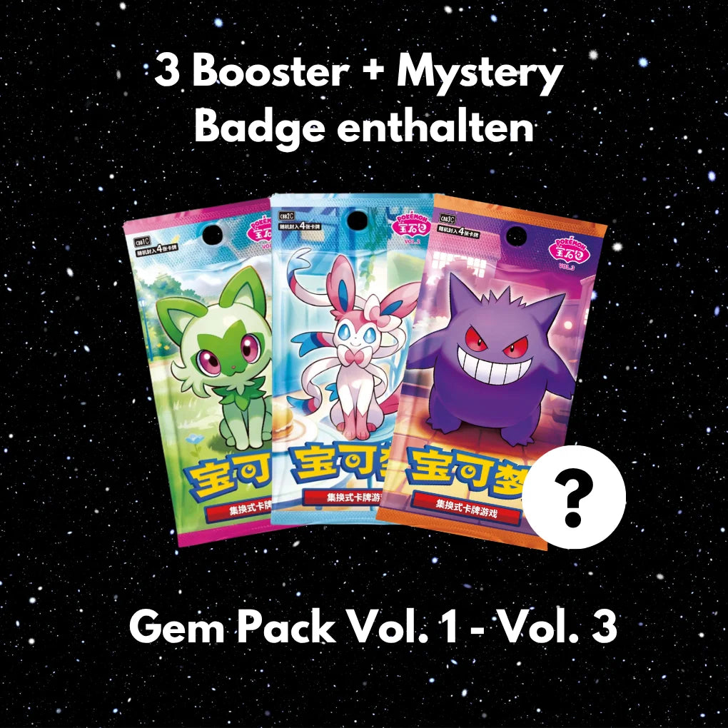 Pokémon Gem Pack Badge Set CHN – 3 Booster + Promo + Magnet-Badge