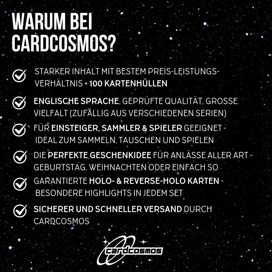 Pokémon Karten Set Englisch – 50 Karten inkl. 6 Holo + 100 Kartenhüllen