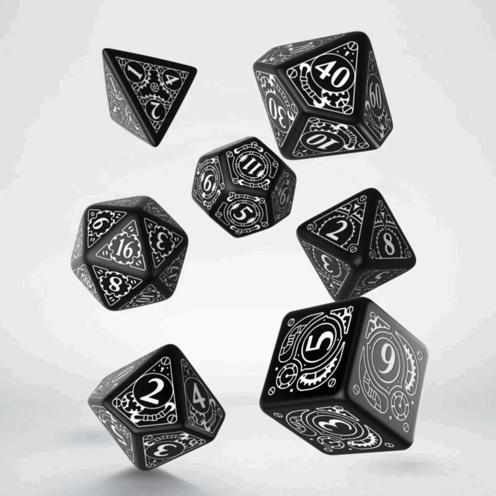 Q Workshop - Steampunk Black & white Dice Set (7)