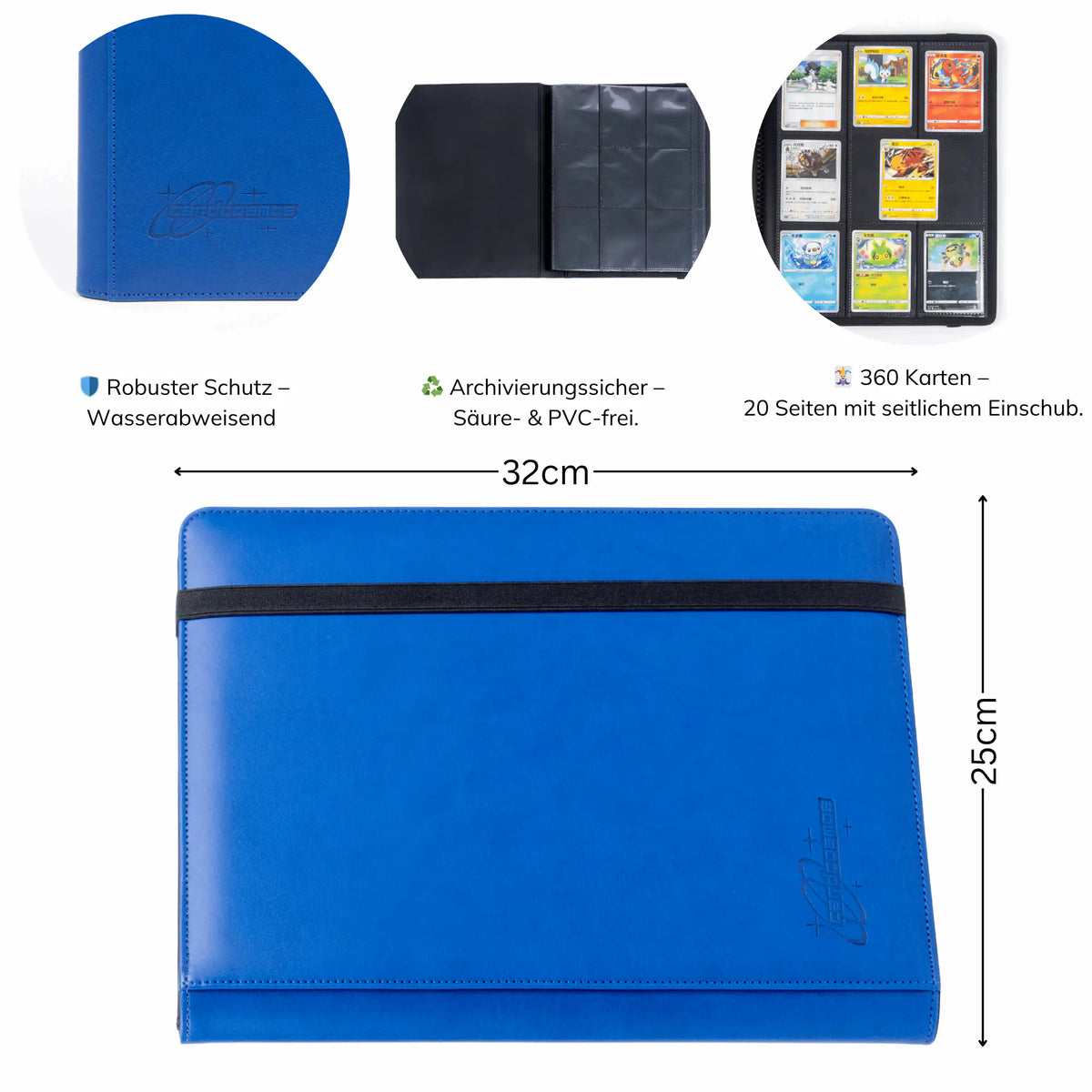 cardcosmos - 9 Pocket Strap Premium Leather Binder - Dunkelblau