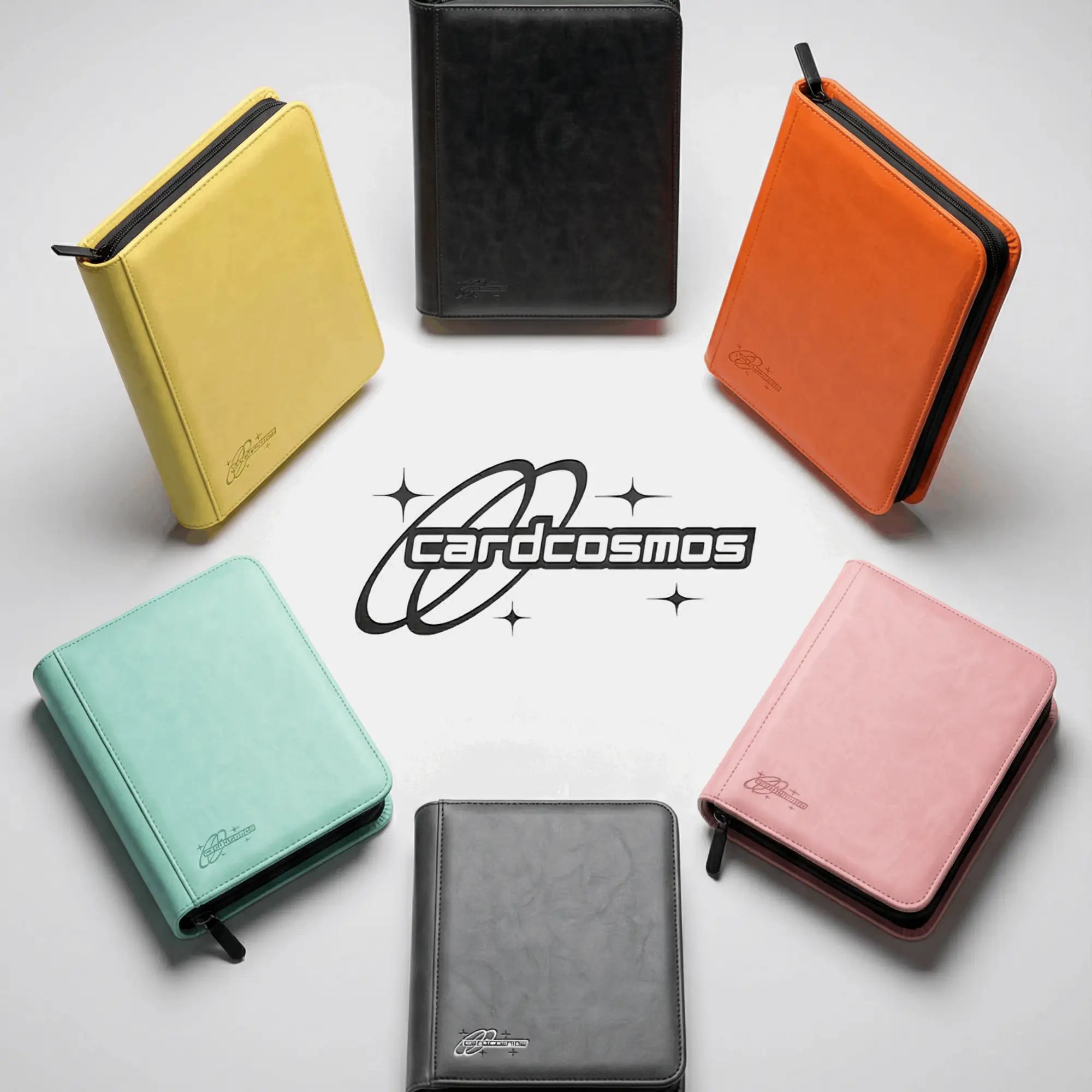 cardcosmos - 9 Pocket Zip Premium Leather Binder - Schwarz/Schwarz