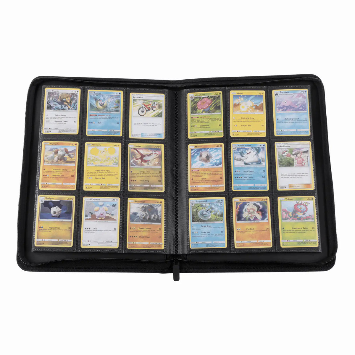 cardcosmos - 9 Pocket Zip Premium Leather Binder - Schwarz/Silber