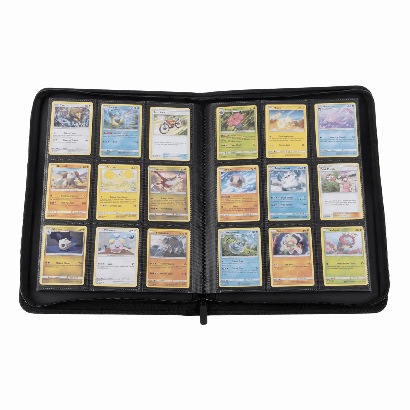 cardcosmos - 9 Pocket Zip Premium Leather Binder - Schwarz/Silber